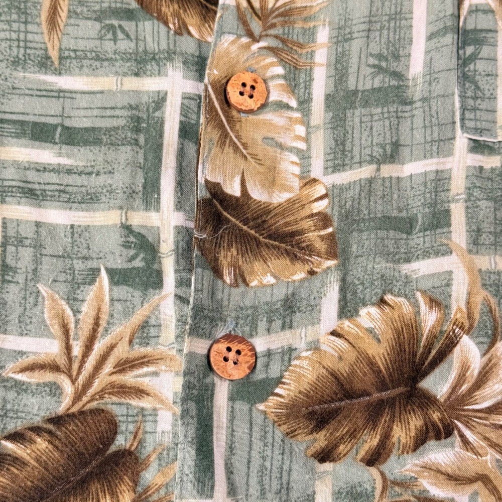 Covington Mens XL Tropical Palm Leaf Bamboo Print Rayon Button Up Shirt Green - Picture 3 of 8